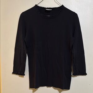 Black Ribbed Blouse with Crew Neck